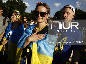 Supporters gathered in Central Park’s Sheep Meadow to mark Ukraine’s Independence Day on the sixth month of the Russian invasion of their co...