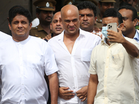 Ranjan Ramanayake, Former Parliament Member and actor came out of Welikada prison after being pardoned by the President in Colombo, Sri Lank...