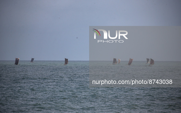 Sri Lankan fishermen use sailing boat for fishing in Negombo, Sri Lanka on August 29, 2022. 