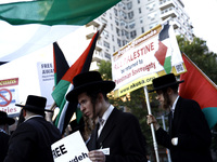 People rally with flags and signs demanding the release of Palestinian prisoner  Khalil Awawdeh, in Washington Square Park on August 29, 202...