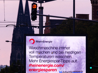 A public advertise from Rhine erngie AG about how to use washing maschine acurately in order to saving energy is seen in Cologne, Germany on...