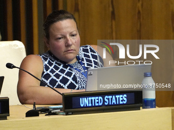 United States representative attends an informal meeting on youth engagement in the United Nations processes on August 30, 2022 in New York...