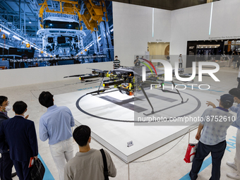 Hyundai Motor Group's multicopter drone a Project N (HLO11X) which was developed for research purposes is display during the H2 MEET 2022 Ex...