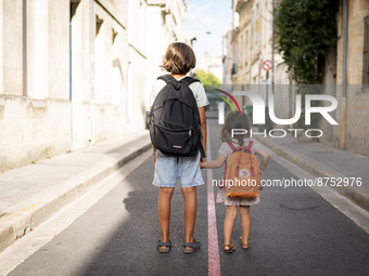 Students back to school in Bordeaux, France, on September 1, 2022. (
