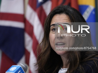Ambassador Lana Nusseibeh ,permanent representative of the United Arab Emirates to the United Nations updates the press ahead of the Securit...