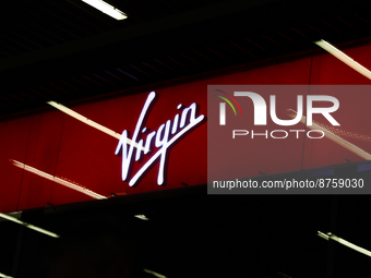 Virgin logo is seen near the store at the airport in Balice near Krakow, Poland on September 1, 2022. (