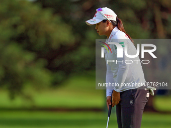 Hye-Jin Choi of Gyeonggi-do, Republic of Korea lines up her putt on the 10th green during the second round of the Dana Open presented by Mar...