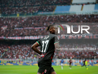 Rafael Leao of Ac Milan celebrating after a goal during the Italian Serie A tootball match between Ac Milan and Fc Inter on 03 of September...
