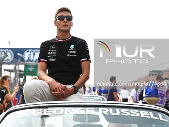 George Russell of Mercedes before the drivers parade ahead of the Formula 1 Grand Prix of The Netherlands at Zandvoort circuit in Zandvoort,...
