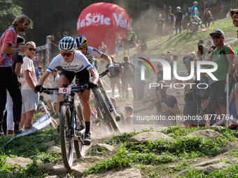 (6) Loana Lecomte (FRA) during UCI Mountain Bike World Cup - Val di Sole 2022 - Elite Women olympic cross-country race category - September...