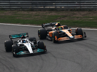 George Russell of Mercedes and Lando Norris of McLaren the Formula 1 Grand Prix of The Netherlands at Zandvoort circuit in Zandvoort, Nether...