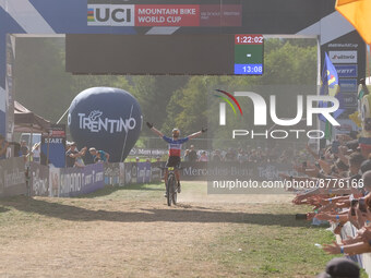 (5) Titouan Carod (FRA) at the finish line during UCI Mountain Bike World Cup - Val di Sole 2022 - Elite Men olympic cross-country race cate...