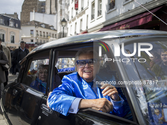 French cabaret director, Michel Georges Alfred Catty a.k.a Michou arrival in the Michou Day flashMob in Paris, with a blue dresscode, on Apr...