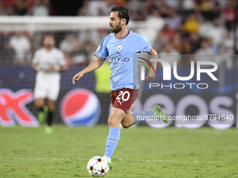 Bernardo Silva attacking midfield of Manchester City and Portugal runs with the ball during the UEFA Champions League group G match between...