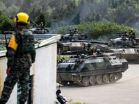 CM-11 tanks maneuver during the 2-day live-fire drill, amid intensifying threats military from China, in Pingtung county, Taiwan, 7 Septembe...