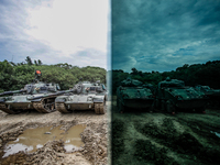Tanks and armored vehicles are deployed  during the 2-day live-fire drill, amid intensifying threats military from China, in Pingtung county...