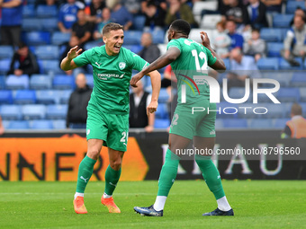 Jeff King of Chesterfield Football Club celebrates scoring his side's second goal of the game during the Vanarama National League match betw...