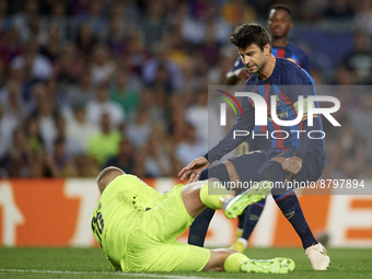 Gerard Pique centre-back of Barcelona and Spain shooting to goal and Jindrich Stanek Goalkeeper Czech Republic makes a save during the UEFA...