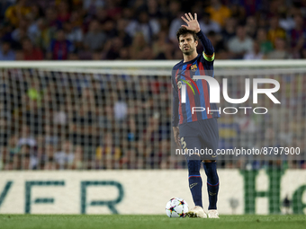 Gerard Pique centre-back of Barcelona and Spain in action during the UEFA Champions League group C match between FC Barcelona and Viktoria P...