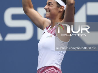 Caroline Garcia of France celebrates her victory during day 7 of the US Open 2022, 4th Grand Slam tennis tournament of the season on Septemb...
