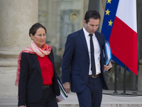  The Minister of Ecology, Sustainable Development and Energy Ségolène Royal (L) walks with French Minister of National Education Benoit Hamo...