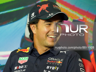 Sergio Perez driving the (11) Oracle Red Bull Racing RB18 during the driver press conference of F1 Grand Prix of Italy at Autodromo di Monza...