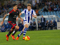 Pablo Hernandezof Celta de Vigo  duels for the ball with Illarramendi of Real Sociedad during the Spanish league football match between Real...