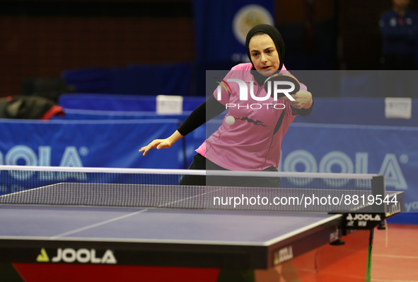 Dina Meshref, competes during the women's final match between Dina Meshref of Egypt and Yousra Helmy of Egypt at the ITTF Africa Senior Cham...