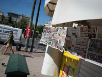 Newspapers are hanging on a kiosk in the center of Athens, Greece on September 14, 2022. (