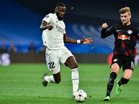 Antonio Rudiger and Timo Werner during UEFA Champions League match between Real Madrid and RB Leipzig at Estadio Santiago Bernabeu on Septem...