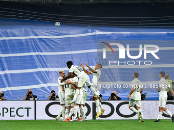 Federico Valverde, Marco Asensio, Aurelien Tchouameni, Mariano Diaz, Daniel Carvajal and Dani Ceballos celebrates a goal during UEFA Champio...