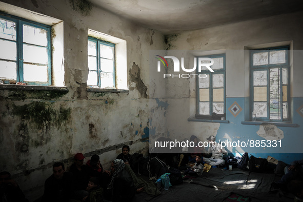 People in a house in Leros Refugee Camp, Greece, on October 30, 2015. Refugee camp Leros, located on the Greek Island of Leros is a transit...