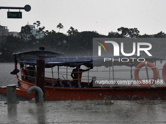 Passengers stuck in a boat due to heavy rainfall in Dhaka , Bangladesh on September 17,2022. Rainfall will continue to drench Bangladesh, wi...
