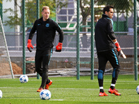BARCELONA -november 03- SPAIN:   Andre Ter Stegen and Claudio Bravo during the training before the Champions League match against Bate Boris...