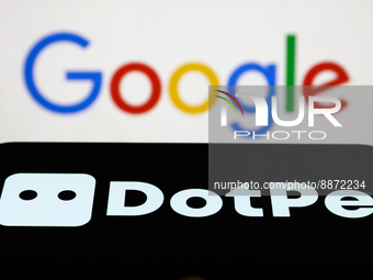 DotPe logo displayed on a phone screen and Google logo displayed on a laptop screen are seen in this illustration photo taken in Krakow, Pol...