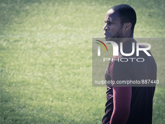 Seydou Keita, AS Roma's player, warm up during a training session, on the eve of the team's Champions League football match against Bayer Le...