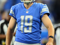 Place kicker Austin Seibert (19) of the Detroit Lions walks out to kick during an NFL football game between the Detroit Lions and the Washin...