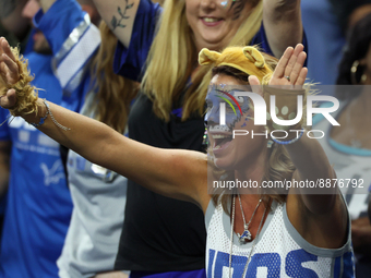 Detroit Lions fan cheers during an NFL football game between the Detroit Lions and the Washington Commanders in Detroit, Michigan USA, on Su...