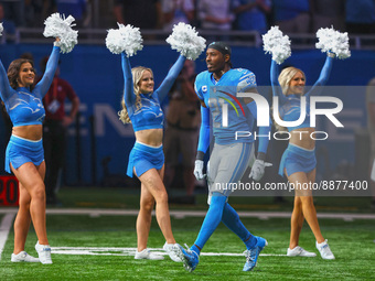 Detroit Lions safety Tracy Walker III (21) is introduced at the beginning of an NFL football game between the Washington Commanders and the...