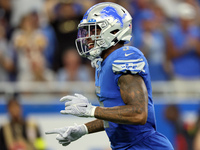 Safety DeShon Elliott (5) of the Detroit Lions gestures after a play during an NFL football game between the Detroit Lions and the Washingto...