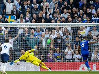 Leicester City Midfielder Youri Tielemans (8) takes a penalty and Hugo Lloris (1) of Tottenham Hotspur moved so had to be replayed during th...