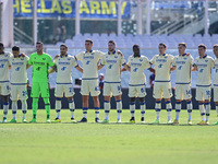 Players of Hellas Verona FC keep a minute of silence for the victims of Marche during the italian soccer Serie A match ACF Fiorentina vs Hel...