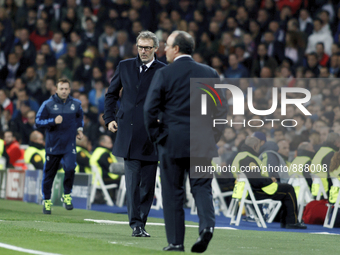 SPAIN, Madrid:Real Madrid's Spanish coach Rafael Benitez and París Saint-Germain's French coach Laurent Blanc during the Champions League 20...