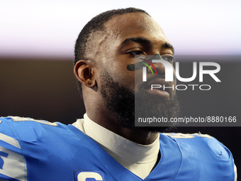 Deefensive end Michael Brockers (90) of the Detroit Lions walks off the field after an NFL football game between the Detroit Lions and the W...