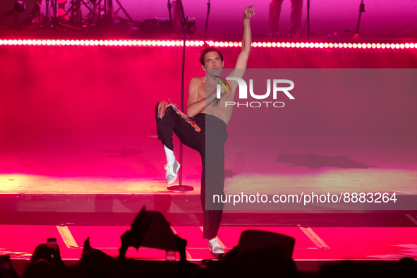 The Lebanese singer Michael Holbrook Penniman Jr as know with Mika pseudonym sings on a stage during The Summer 2022 special event for the u...