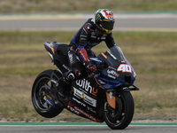 Darryn Binder (40) of Republic of South Africa and WithU Yamaha RNF MotoGP Team  make a stoppie during the race of Gran Premio Animoca Brand...