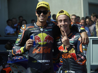 Augusto Fernandez (37) and Pedro Acosta (51) of Spain and Red Bull KTM Ajo during the race of Gran Premio Animoca Brands de Aragon at Motorl...