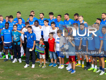 Players of Italy with children from the Bambin Gesu hospital before the training during the Other Press conference and Italy training sessio...