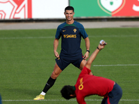 Portugal's forward Cristiano Ronaldo attends a training session at Cidade do Futebol training camp in Oeiras, Portugal, on September 20, 202...