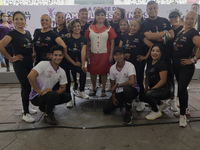 In the centre, Clara Brugada, Mayor of Iztapalapa in Mexico City, meets with sports promoters during a press conference about the World's La...